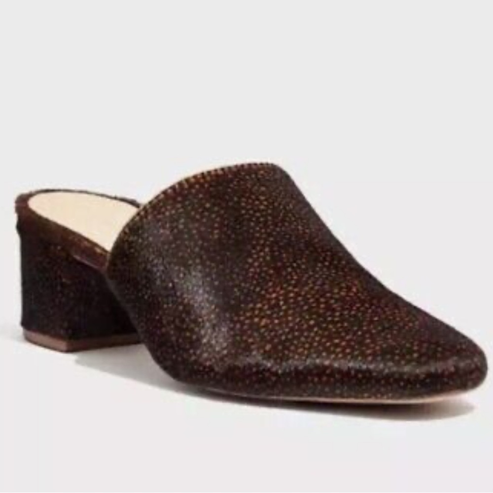 Madewell Brown The Walker Spotted Animal Print Calf Hair Heeled Mules Size 6